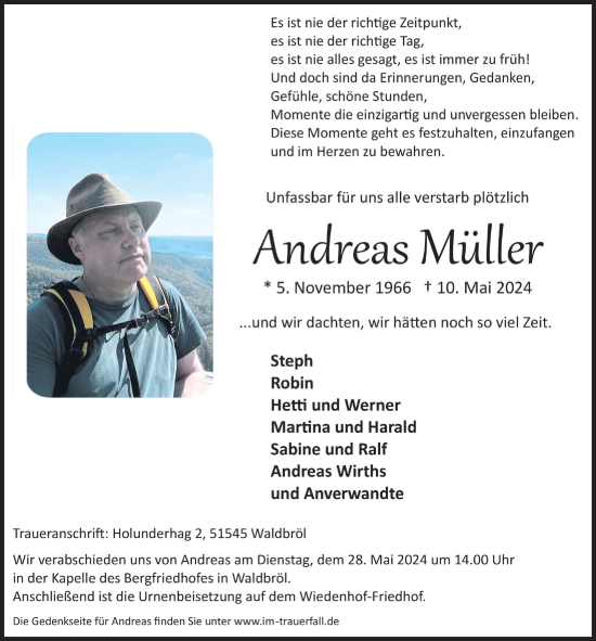 Anzeige von Andreas Müller von  Lokalanzeiger 