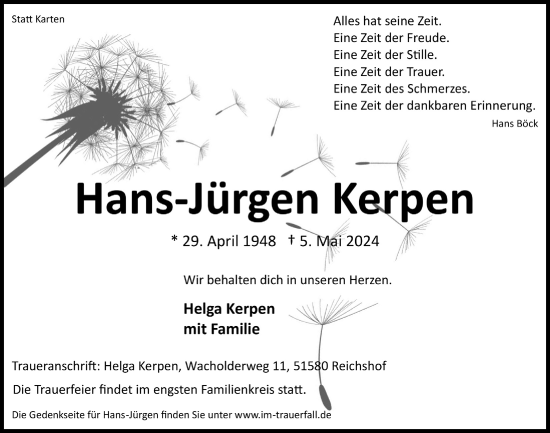 Anzeige von Hans-Jürgen Kerpen von  Lokalanzeiger 