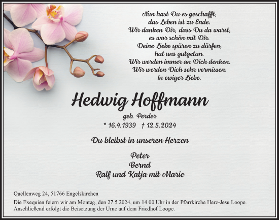 Anzeige von Hedwig Hoffmann von  Anzeigen Echo 