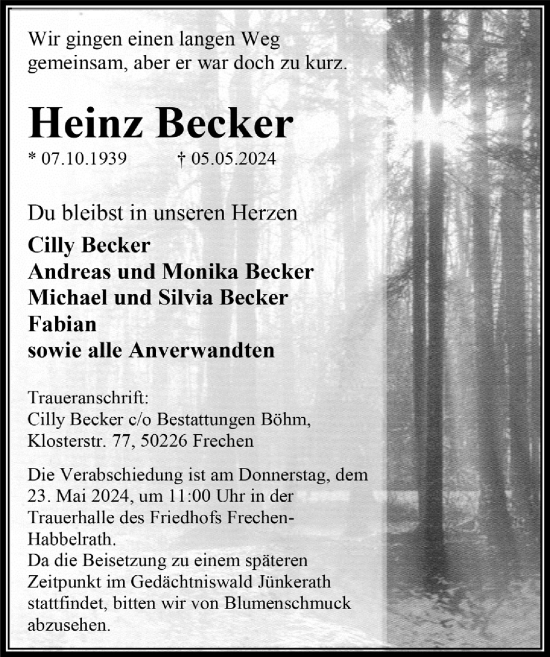 Anzeige von Heinz Becker von  Wochenende 