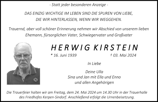 Anzeige von Herwig Kirstein von  Werbepost 