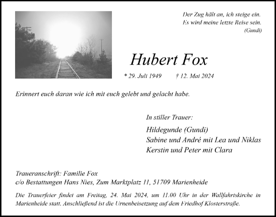 Anzeige von Hubert Fox von  Anzeigen Echo 