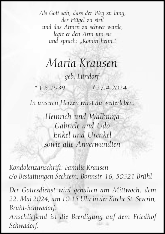 Anzeige von Maria Krausen von  Schlossbote/Werbekurier 