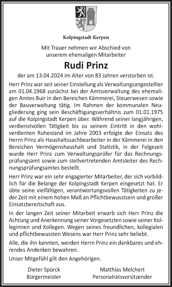 Anzeige von Rudi Prinz von  Werbepost 