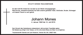 Anzeige von Johann Mones von  Schlossbote/Werbekurier 
