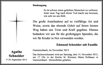 Anzeige von Agathe Schneider von Kölner Stadt-Anzeiger / Kölnische Rundschau / Express