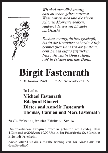 Anzeige von Birgit Fastenrath von  Werbepost 