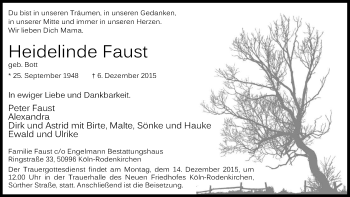 Anzeige von Heidelinde Faust von Kölner Stadt-Anzeiger / Kölnische Rundschau / Express