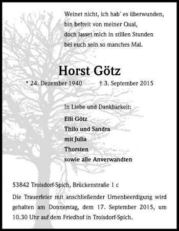 Anzeige von Horst Götz von Kölner Stadt-Anzeiger / Kölnische Rundschau / Express