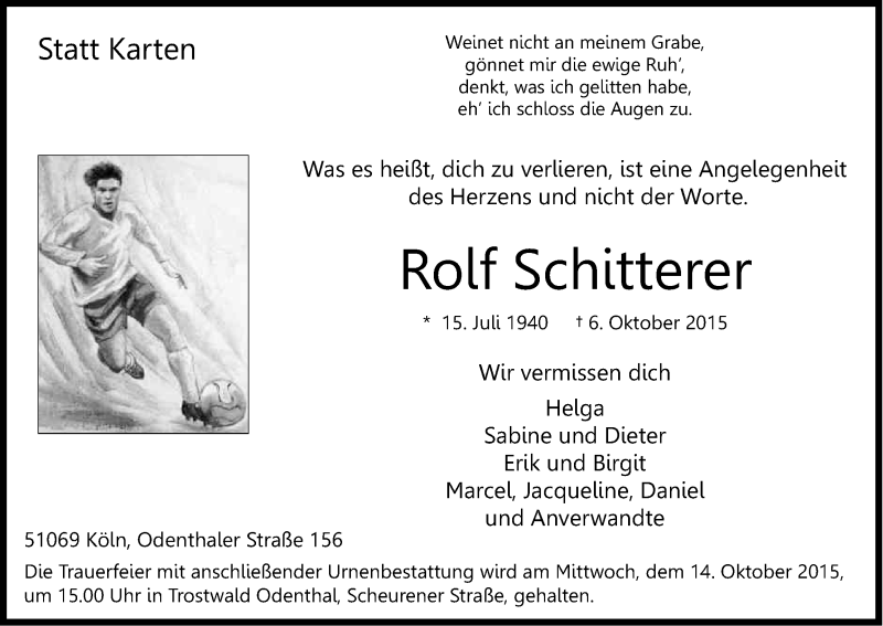  Traueranzeige für Rolf Schitterer vom 10.10.2015 aus Kölner Stadt-Anzeiger / Kölnische Rundschau / Express