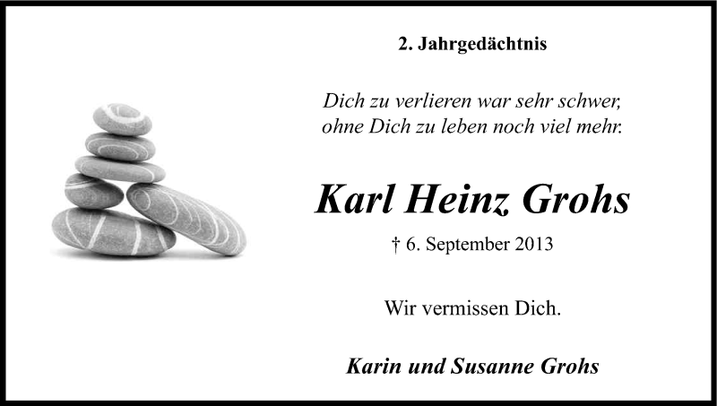  Traueranzeige für Karl Heinz Grohs vom 05.09.2015 aus Kölner Stadt-Anzeiger / Kölnische Rundschau / Express