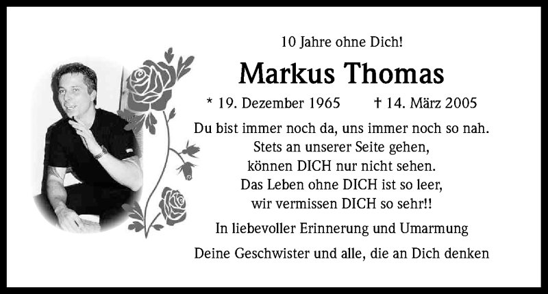  Traueranzeige für Markus Thomas vom 14.03.2015 aus Kölner Stadt-Anzeiger / Kölnische Rundschau / Express
