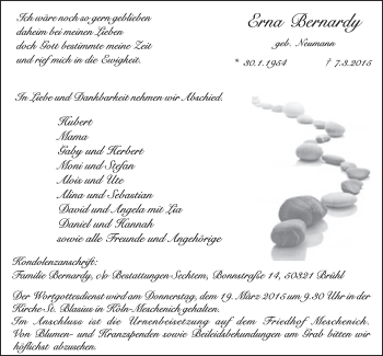 Anzeige von Erna Bernardy von  Schlossbote/Werbekurier 