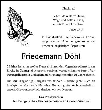 Anzeige von Friedemann Döhl von Kölner Stadt-Anzeiger / Kölnische Rundschau / Express