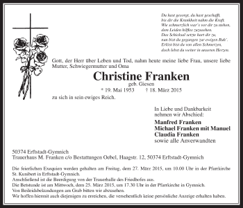 Anzeige von Christine Franken von  Werbepost 