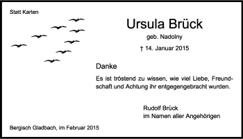 Anzeige von Ursula Brück von Kölner Stadt-Anzeiger / Kölnische Rundschau / Express