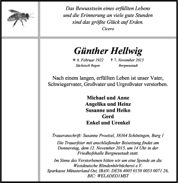 Anzeige von Günther Hellwig von Kölner Stadt-Anzeiger / Kölnische Rundschau / Express