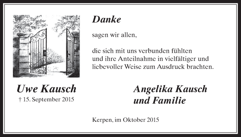  Traueranzeige für Uwe Kausch vom 21.10.2015 aus  Werbepost 