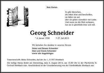 Anzeige von Georg Schneider von Kölner Stadt-Anzeiger / Kölnische Rundschau / Express