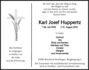 Anzeige von Karl Josef Huppertz von  Lokalanzeiger 