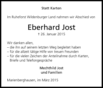 Anzeige von Eberhard Jost von Kölner Stadt-Anzeiger / Kölnische Rundschau / Express