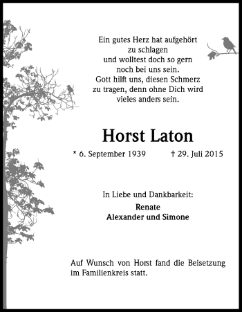 Anzeige von Horst Laton von Kölner Stadt-Anzeiger / Kölnische Rundschau / Express