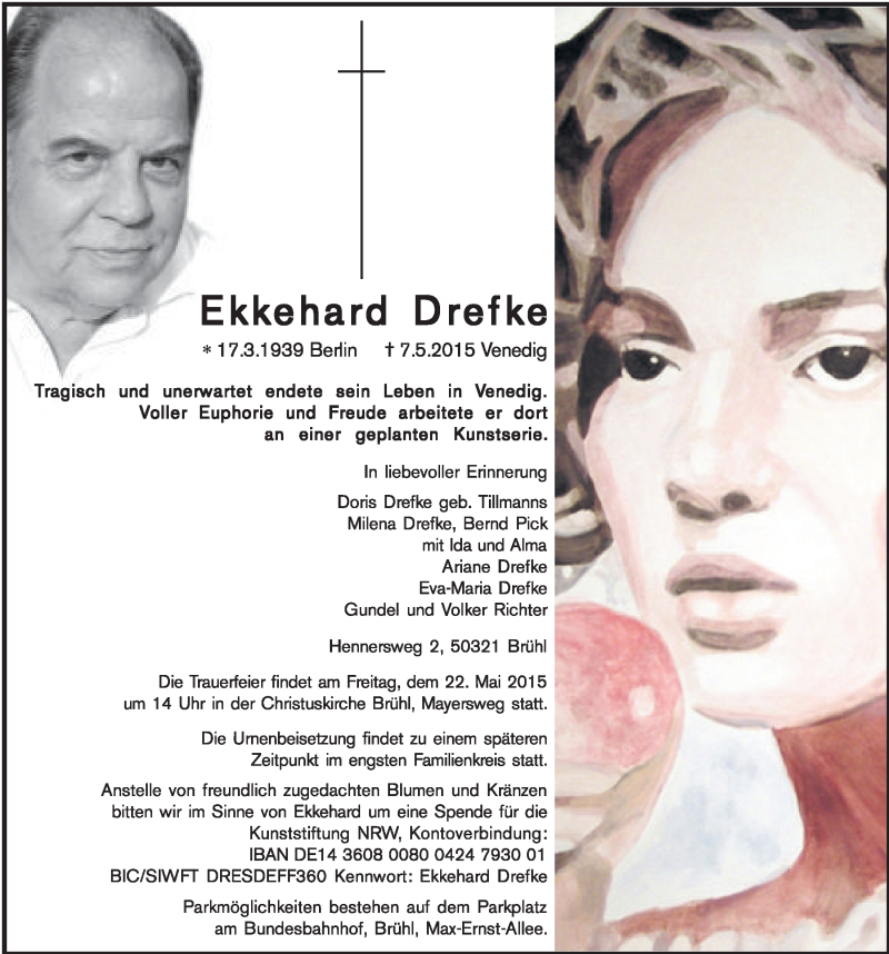 Traueranzeige für Ekkehard Drefke vom 20.05.2015 aus  Schlossbote/Werbekurier 