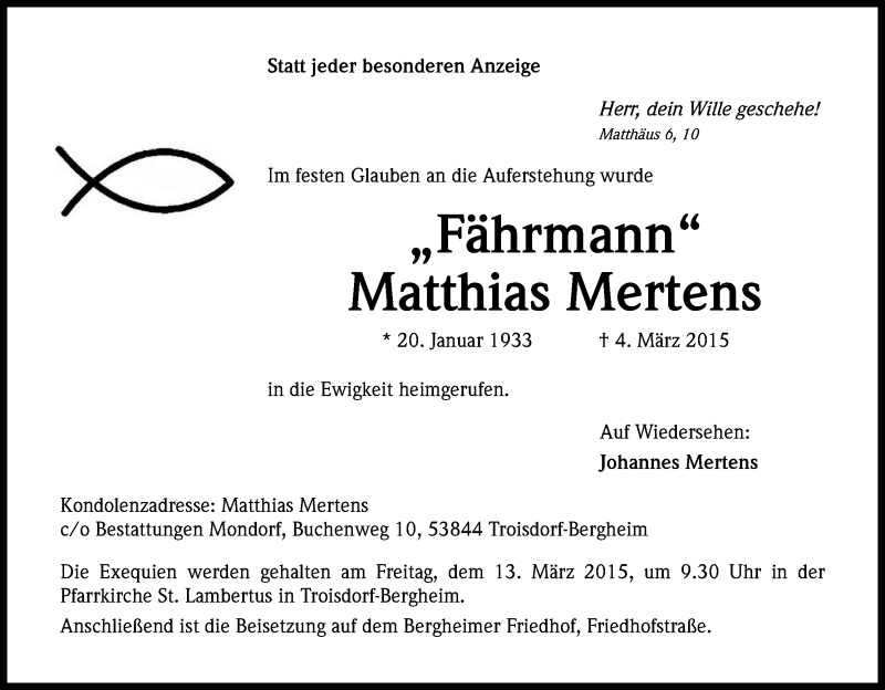  Traueranzeige für Matthias Mertens vom 07.03.2015 aus Kölner Stadt-Anzeiger / Kölnische Rundschau / Express