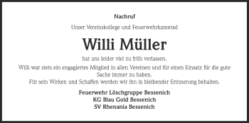 Anzeige von Willi Müller von  Blickpunkt Euskirchen 