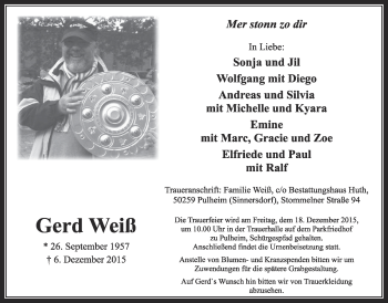 Anzeige von Gerd Weiß von  Sonntags-Post 
