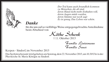 Anzeige von Käthe Schenk von  Wochenende  Werbepost 