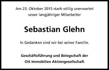 Anzeige von Sebastian Glehn von Kölner Stadt-Anzeiger / Kölnische Rundschau / Express