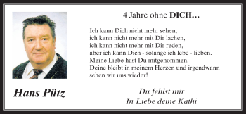 Anzeige von Hans Pütz von  Wochenende 