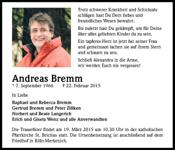 Anzeige von Andreas Bremm von Kölner Stadt-Anzeiger / Kölnische Rundschau / Express