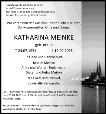 Anzeige von Katharina Meinke von Kölner Stadt-Anzeiger / Kölnische Rundschau / Express