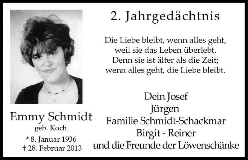  Traueranzeige für Emmy Schmidt vom 28.02.2015 aus Kölner Stadt-Anzeiger / Kölnische Rundschau / Express