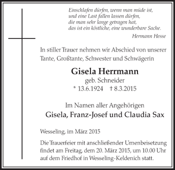 Anzeige von Gisela Herrmann von  Schlossbote/Werbekurier 