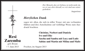 Anzeige von Resi Zaremba von  Wochenende 