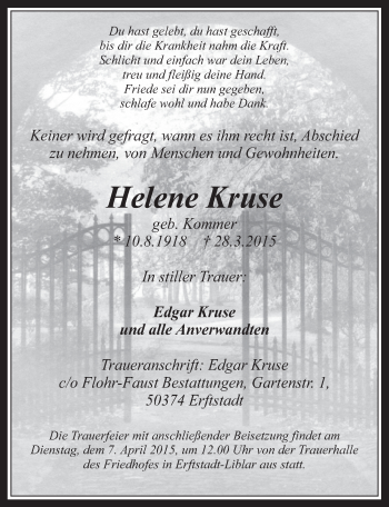 Anzeige von Helene Kruse von  Werbepost 