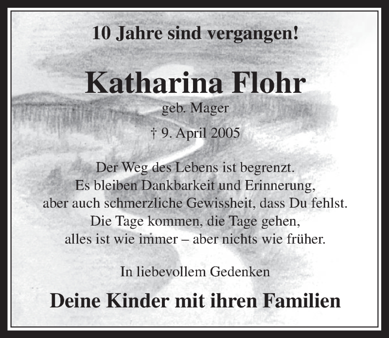  Traueranzeige für Katharina Flohr vom 08.04.2015 aus  Werbepost 