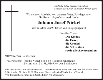 Anzeige von Johann Josef Nickel von  Werbepost 