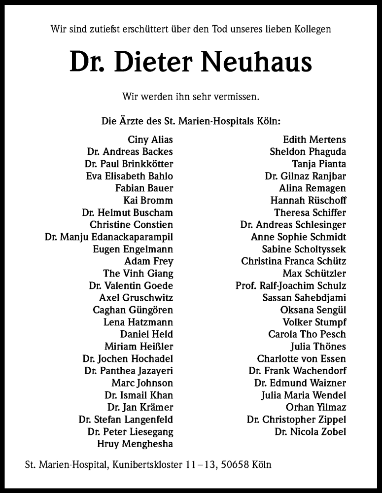 Traueranzeigen von Dieter Neuhaus WirTrauern