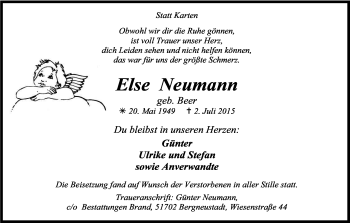 Anzeige von Else Neumann von Kölner Stadt-Anzeiger / Kölnische Rundschau / Express