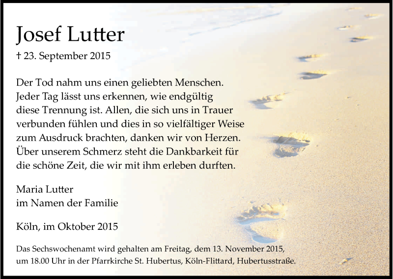  Traueranzeige für Josef Lutter vom 31.10.2015 aus Kölner Stadt-Anzeiger / Kölnische Rundschau / Express