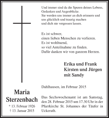 Anzeige von Maria Sterzenbach von  Extra Blatt 