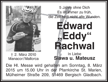 Anzeige von Edward Rachwal von  Bergisches Handelsblatt 