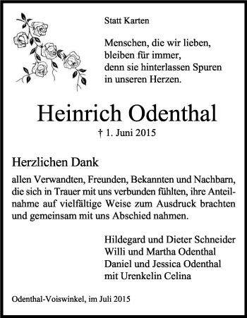Anzeige von Heinrich Odenthal von Kölner Stadt-Anzeiger / Kölnische Rundschau / Express
