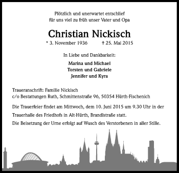 Anzeige von Christian Nickisch von Kölner Stadt-Anzeiger / Kölnische Rundschau / Express