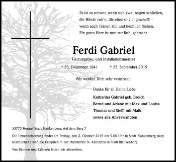 Anzeige von Ferdi Gabriel von Kölner Stadt-Anzeiger / Kölnische Rundschau / Express