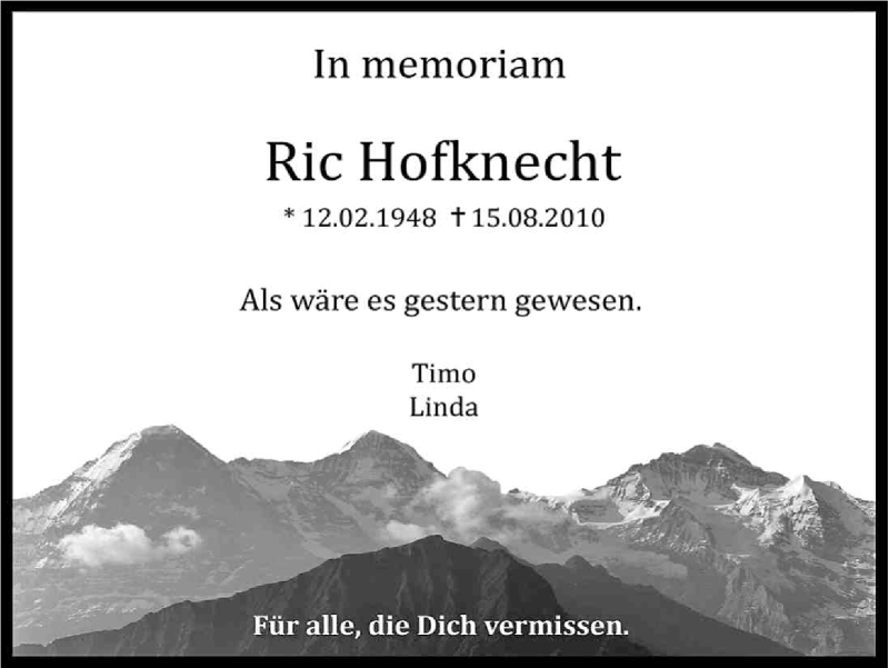  Traueranzeige für Ric Hofknecht vom 15.08.2015 aus Kölner Stadt-Anzeiger / Kölnische Rundschau / Express